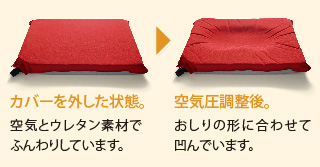 カバーを外した状態と空気圧調整後のイメージ